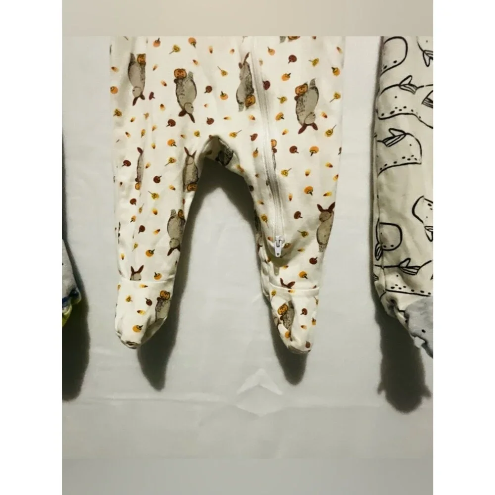 Lot of 3 Carter's Old Navy Baby Boy 6-9M Cotton Sleep and Play Whales Monsters